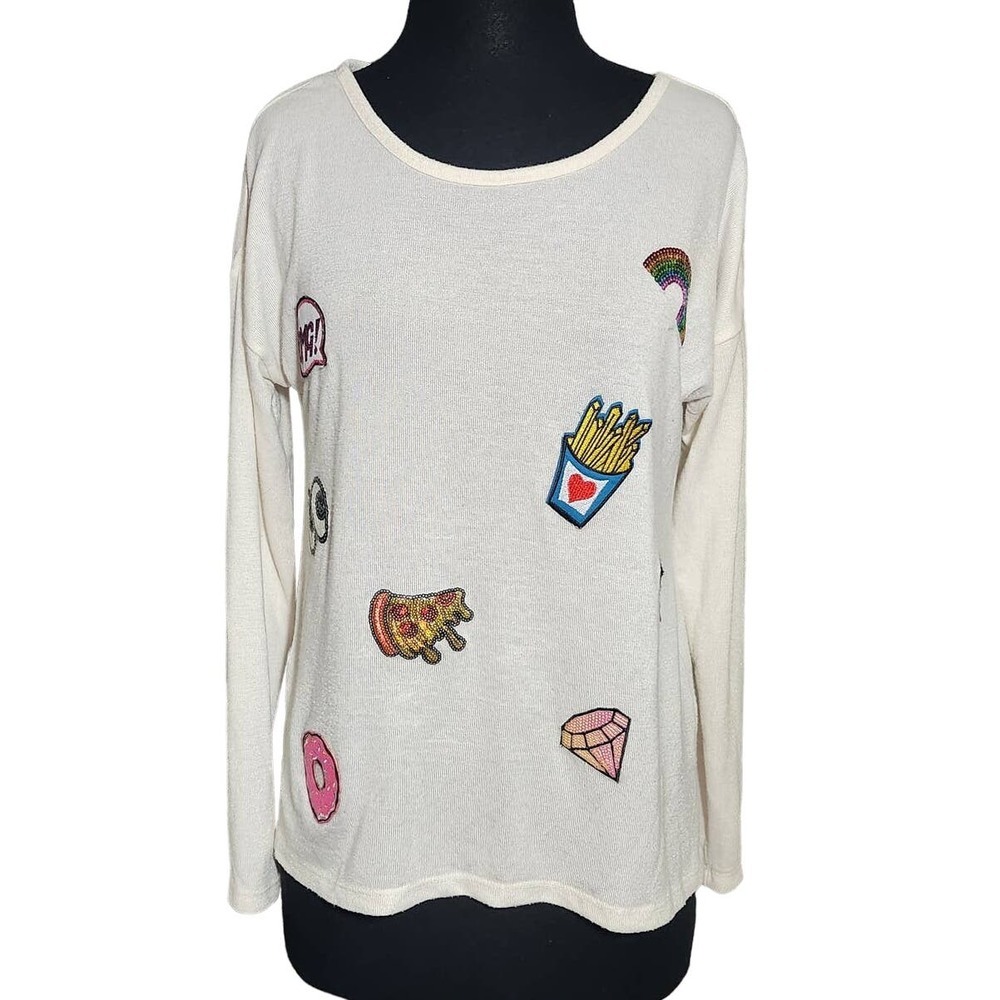Oh MG! Whimsy Emoji White Long Sleeve Top sz XL